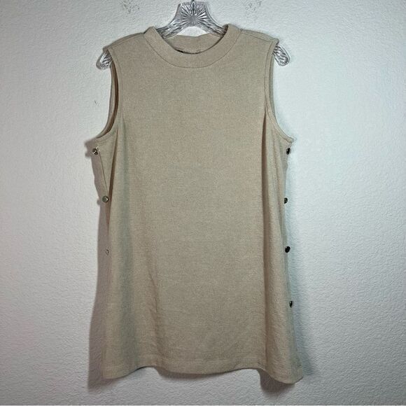 Chico's‎ Easywear Women's Beige Sleeveless Side Snap Knit Top Size 1 Round Neck - Picture 1 of 7
